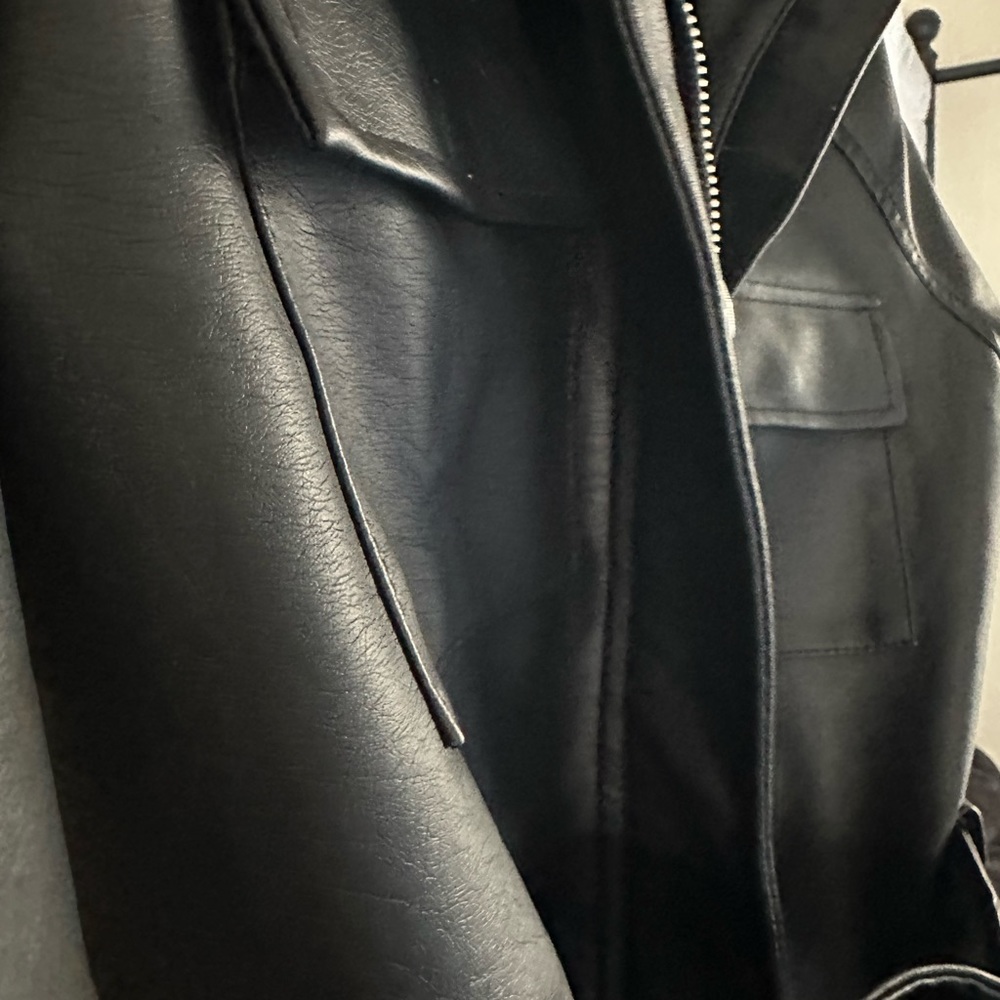Faux Leather Belted Coat - Picture 5 of 5